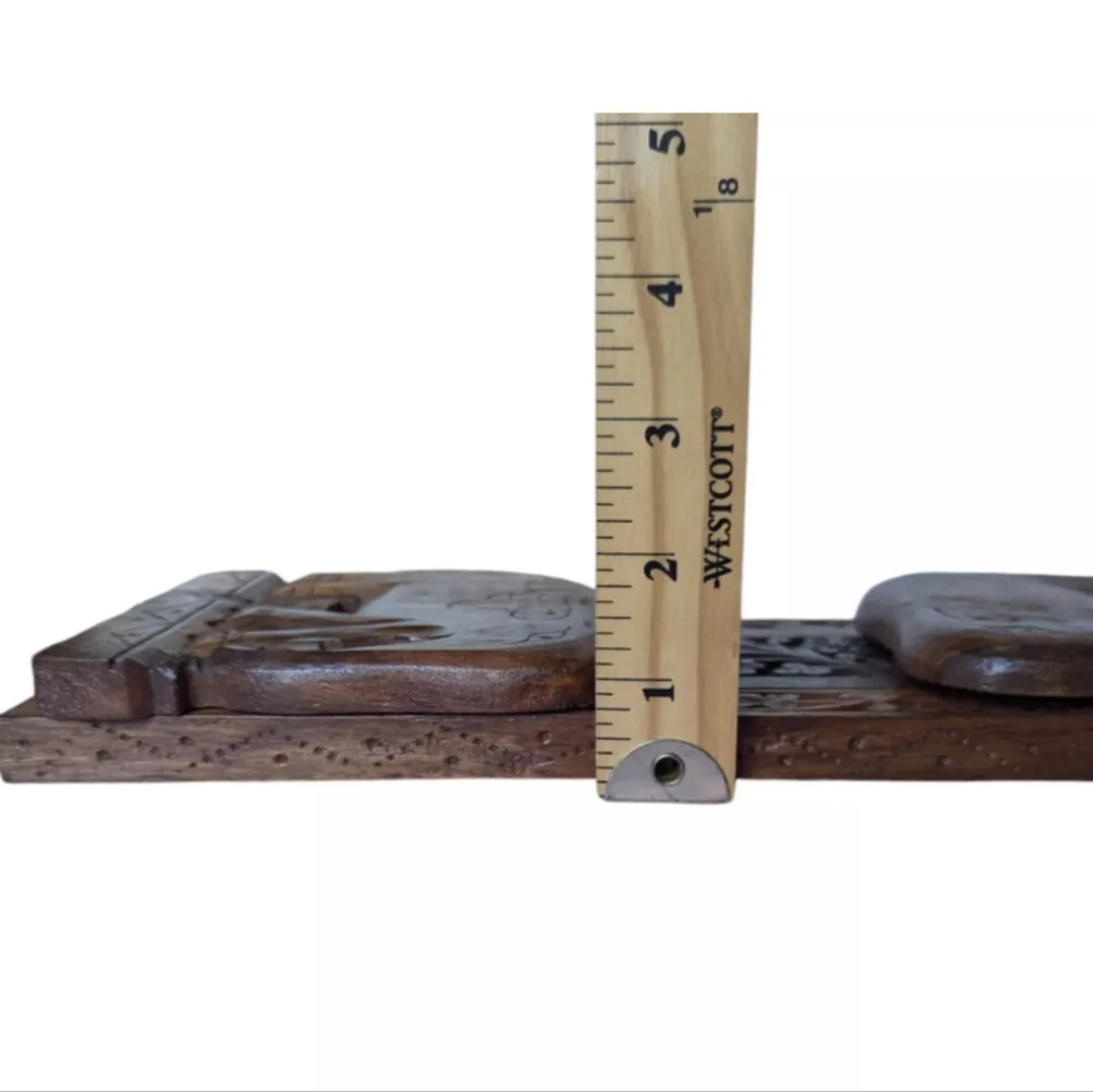 Vtg Ornate Handcarved Elephant Wood Slide Expandable Bookrack Ends Shelf India - Picture 15 of 16